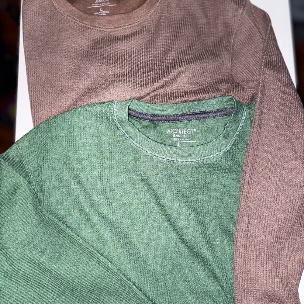 Architect Brown and Green Waffle Knit Shirts Lot of 2 LS shirts - Picture 2 of 4